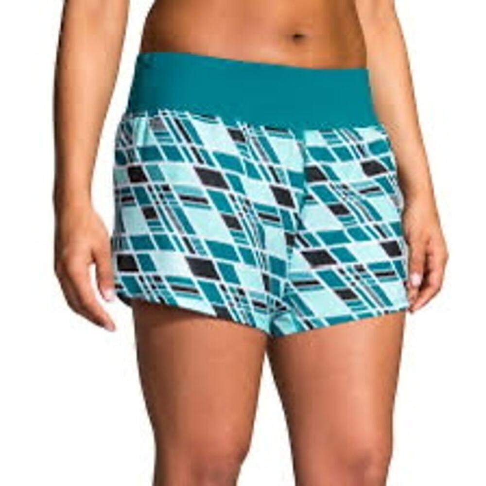 Brooks Running Shorts with Liner Brief Lined Teal Green Geometric Women's Medium
